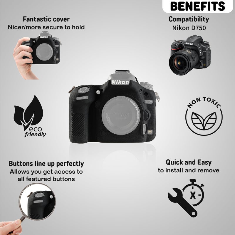 STSEETOP Camera Case for Nikon D750 - Protective Silicone DSLR Skin Cover, Detachable Cage, Shockproof, Dustproof (Black) - Image 3